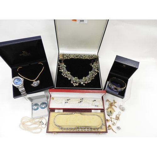 308 - Assortment of costume jewellery including enamelled and filigree necklace and matching bracelet, Mic... 