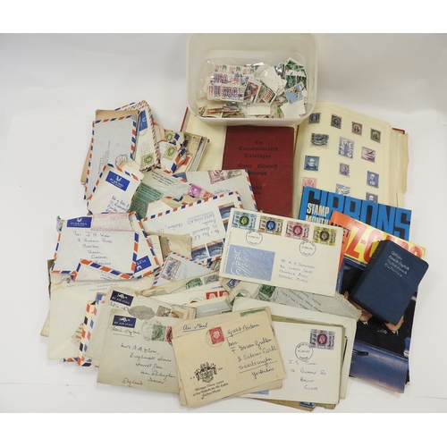 316 - Childhood world stamp collection including an album, many stamped envelopes including first day cove... 