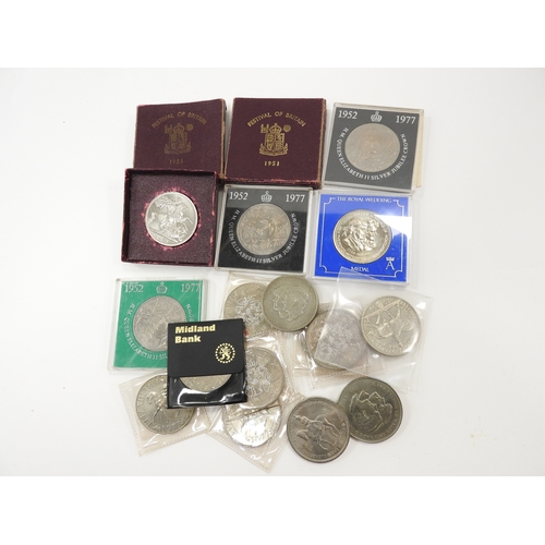 317 - Assorted British commemorative Crowns including Festival of Britain, Queen Elizabeth II Jubilee etc.