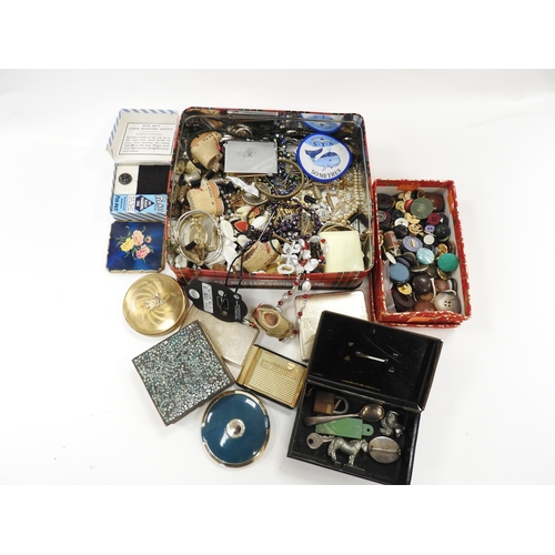 320 - Assortment of costume jewellery, compacts, buttons etc.