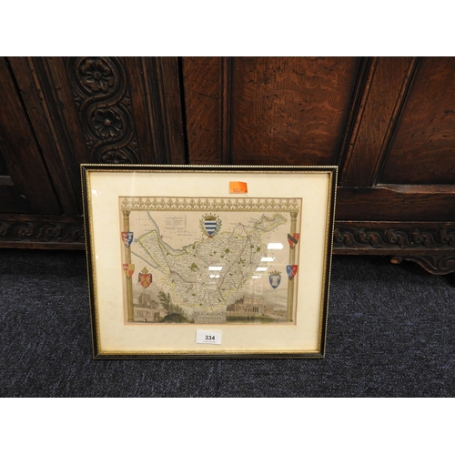 334 - Hand coloured engraved map of Cheshire, framed