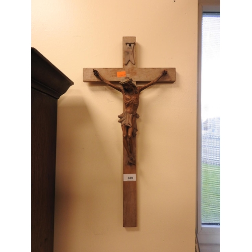 339 - Carved wooden crucifix, height 58cm