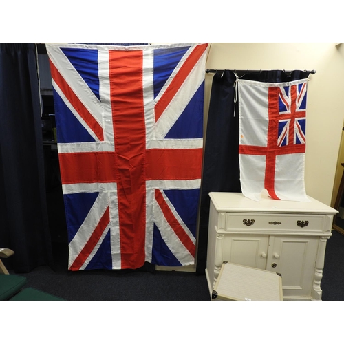 393 - Modern cotton union flag, 210cm x 140cm; also a cotton white Ensign (2)