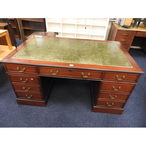 395 - Mahogany leather topped twin pedestal desk in the Georgian style, width 152cm, depth 90cm, height 75... 