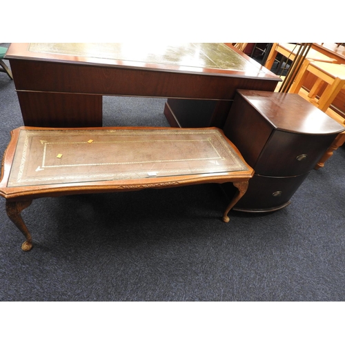 396 - Mahogany and glass topped coffee table; also a mahogany finish bow fronted two drawer filing cabinet... 