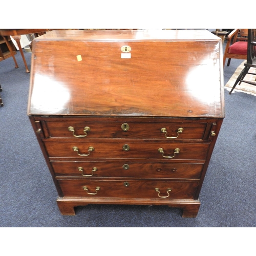 419 - George III mahogany small bureau, circa 1780, width 84cm x 101cm