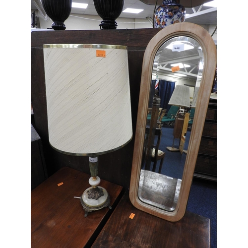 441 - Onyx table lamp and a bevelled glass wall mirror (2)