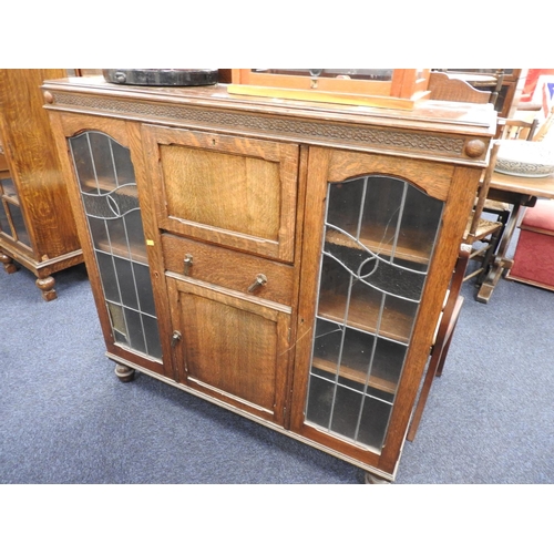 443 - George V oak bureau bookcase, width 123cm, height 130cm