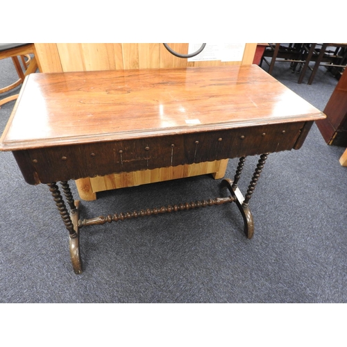 457 - 19th Century rosewood bobbin turned centre table, fitted with a drawer, width 91cm