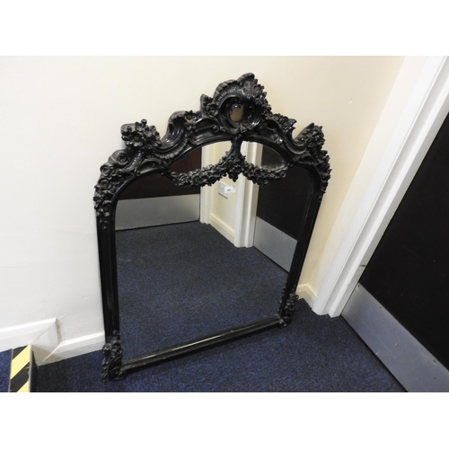 461 - Decorative black framed moulded over mantel mirror in the Victorian style, width 87cm, height 108cm