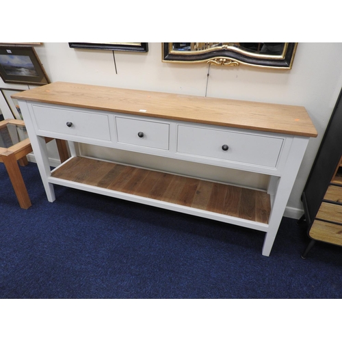 470 - Light oak and white painted dresser with pot board base, width 183cm, height 90cm, depth 47cm