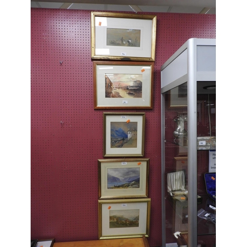 506 - Three framed Italian landscape watercolours and two further framed watercolours (5)