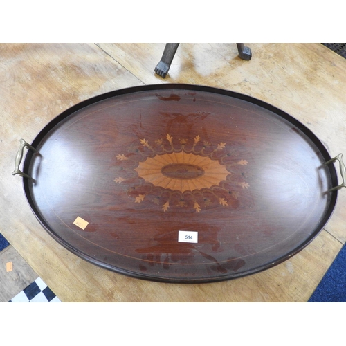 514 - Edwardian mahogany and inlaid oval serving tray