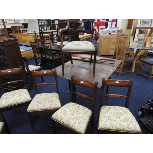 517 - Set of four late Regency mahogany and brass inlaid bar backed dining chairs; also a William IV mahog... 