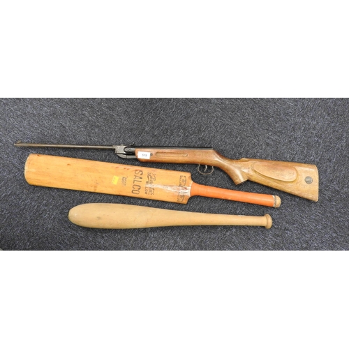 519 - Vintage .177 break barrel air rifle; also vintage cricket bat and rounders bat (3)