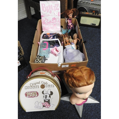 25 - Assorted Bratz dolls and accessories including motor vehicle; also a Minnie Mouse carry bag etc. (1 ... 