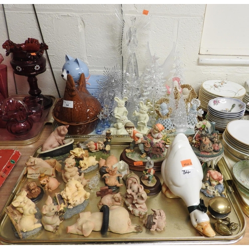 34 - Assorted collectables including Piggin collectables, Leonardo Collection 'Off to Market' figure, hen... 