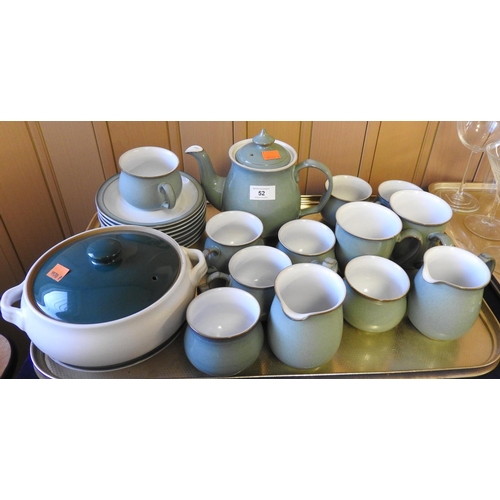 52 - Denby green glazed stoneware tea wares; also a twin handled lidded casserole (1 tray)
