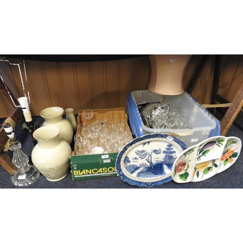 55 - SOLD ON BEHALF OF BYRNE'S CHARITY: Including glassware, pottery vases, lamps, meat plates etc. (2 bo... 