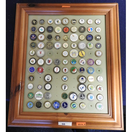 66 - Framed collection of golf ball markers