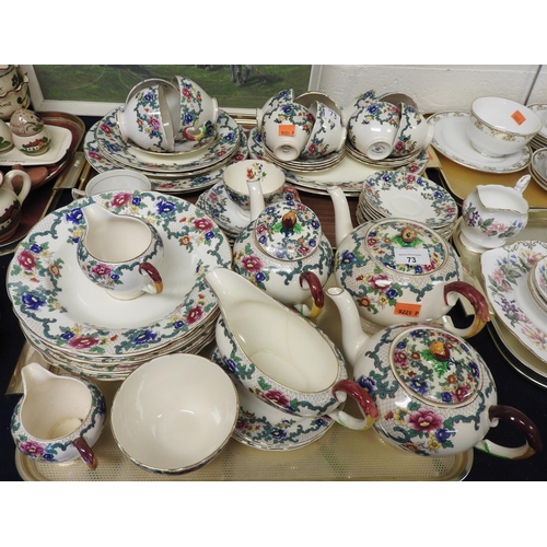 73 - Royal Cauldon Victorian pattern dinner and tea wares (2 trays)