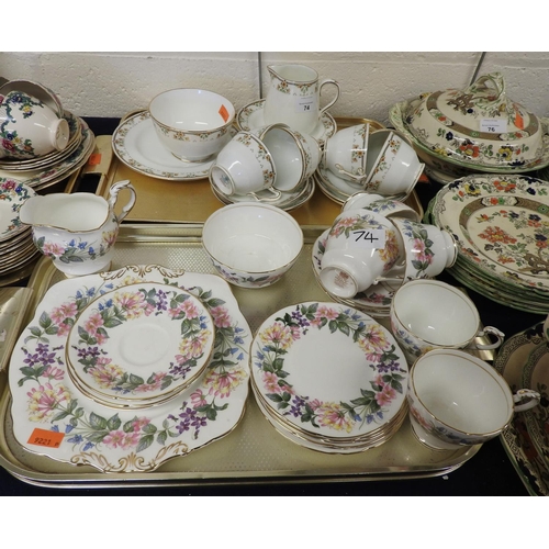 74 - Crown Staffordshire floral edged tea wares and Paragon Country Lane pattern tea wares (2 trays)