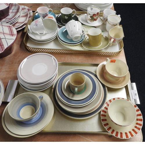 78 - Susie Cooper Crown Works cups and saucers; also Susie Cooper Wedgwood china wares, loose saucers, si... 