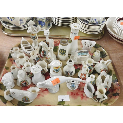 81 - Tray of collectable Crested china wares including Arcadian, Carlton and others etc.; also a Lladro f... 