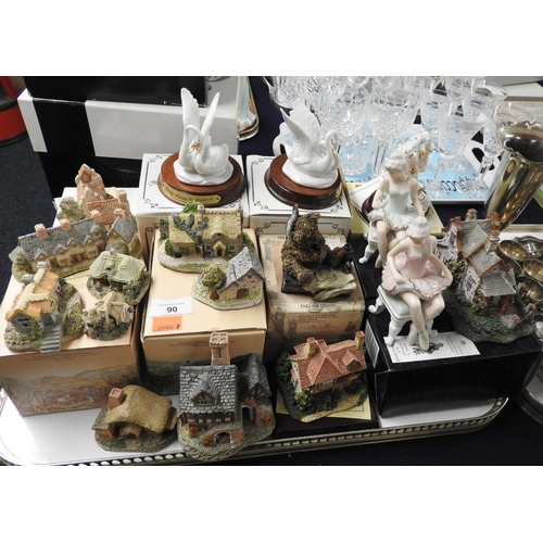 90 - Mixed collectables including Leonardo loving swans, seated ballerinas, David Winter and other cottag... 