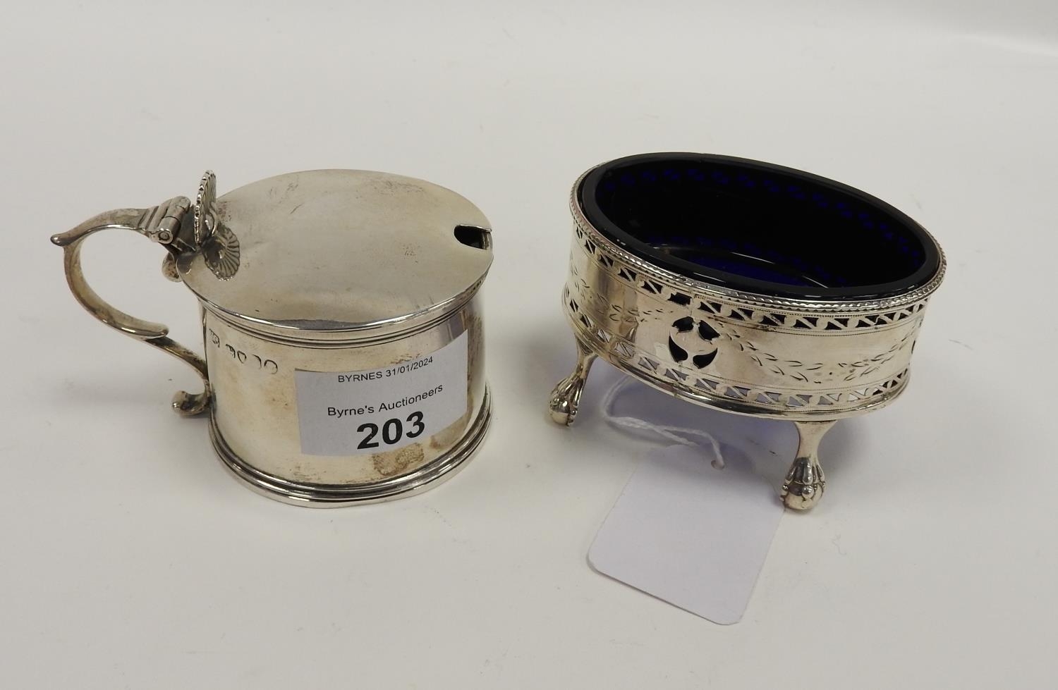 Victorian silver wet mustard pot, London 1840 with blue glass liner ...