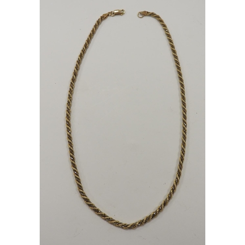 250 - Italian 14ct two colour gold rope twist choker necklace, length 46cm, weight approx. 14g