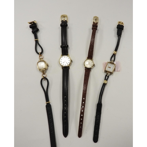 272 - Four vintage ladies' wristwatches including Omega, Longines, Hamilton and Bulova, all on leather str... 