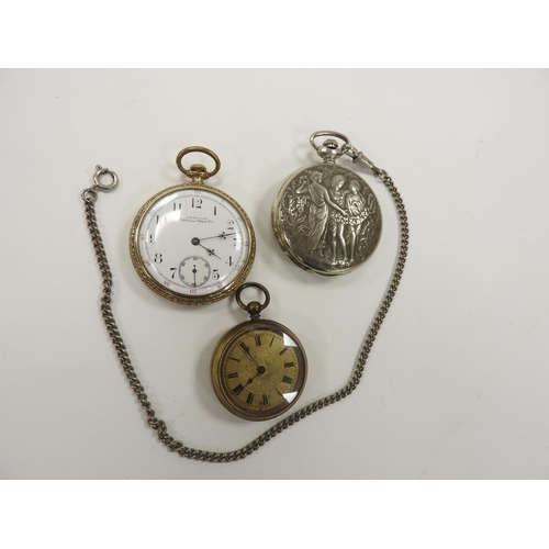 275 - Waltham Watch Co. gold plated crown wind open faced fob watch, nickel cased Hunter pocket watch on a... 