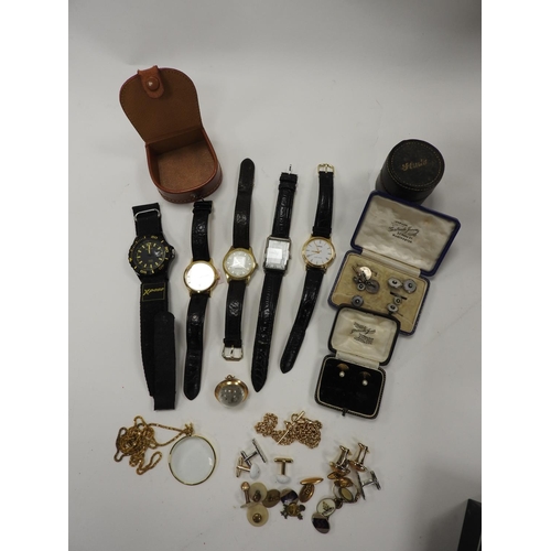 304 - Mother-of-pearl stud and cufflink set, various gent's fashion wristwatches including a Sekonda Xpose... 