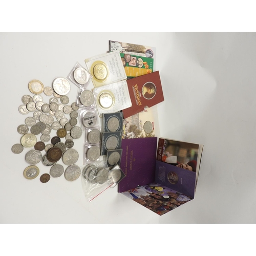 307 - Mixed British coins including royal commemorative Crowns, slave trade commemorative £2 coin, various... 