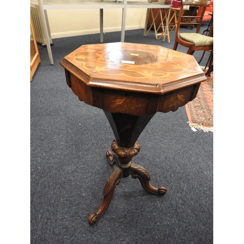 323 - Victorian walnut and inlaid trumpet form sewing table