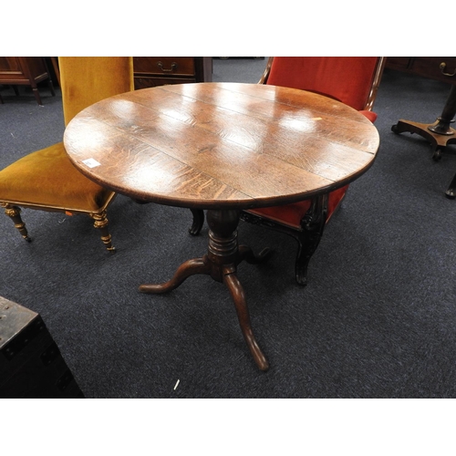 327 - Late George III oak tilt top pedestal tripod table, 76.5cm diameter