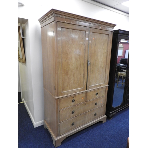 462 - Edwardian blonde walnut press wardrobe, width 130cm, height 206cm