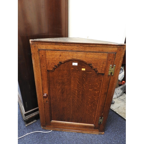 471 - 19th Century oak flat front hanging corner cupboard