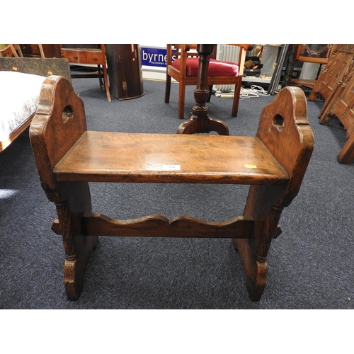 514 - Quality carved oak bench stool, width 57cm