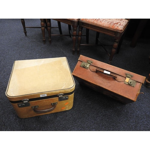 515 - Vintage small carved leather suitcase, 46cm, and a further vintage suitcase (2)