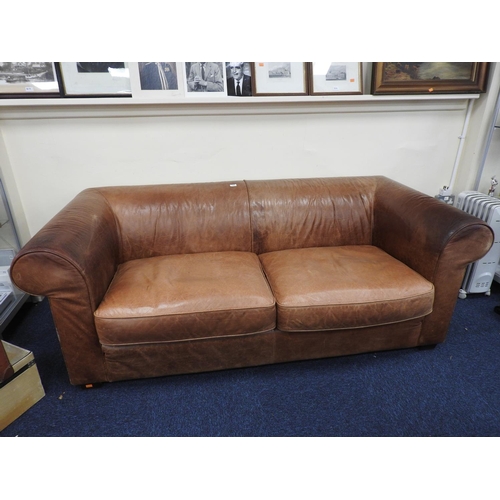 520 - Brown hide leather Chesterfield style settee, length 205cm, depth 100cm