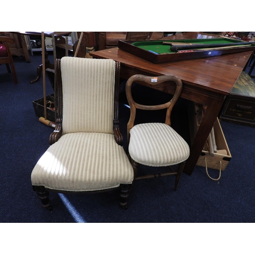 532 - Victorian upholstered nursing chair and a similarly upholstered beech side chair (2)