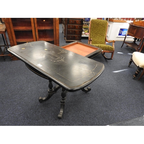 533 - Victorian ebonised swivel folding top card table, circa 1870, width 92cm