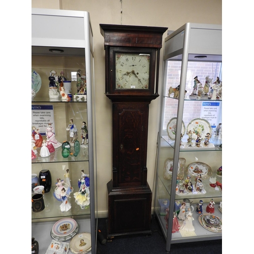 545 - Provincial oak painted dial eight day long case clock with two weights and pendulum, height 204cm