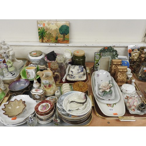 40 - Assortment of ceramics including a hand decorated volcano featured wall tile, Limoges miniatures, Vi... 