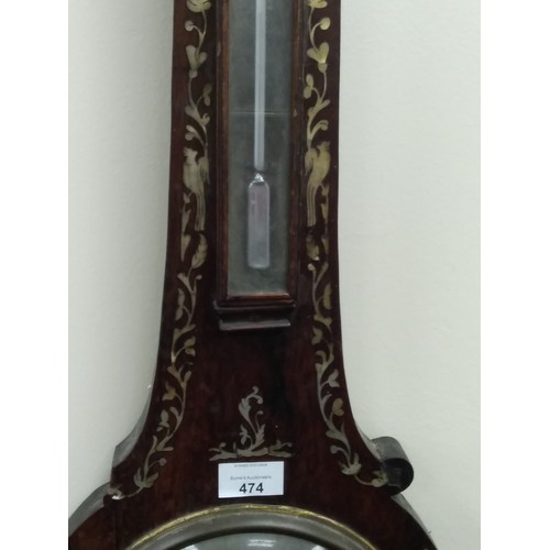 474 - Victorian rosewood and mother-of-pearl inlaid wheel barometer by Fraser of Wrexham