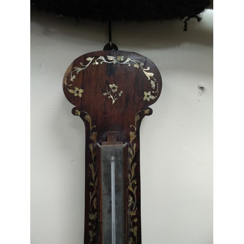 474 - Victorian rosewood and mother-of-pearl inlaid wheel barometer by Fraser of Wrexham