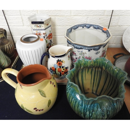 23 - Losol Ware pottery jardiniere, other decorative jugs and vases (6)