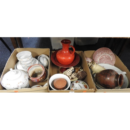 111 - Assorted ceramics including studio pottery vase, signed with initials 'TS', plates, bowls etc (3 box... 